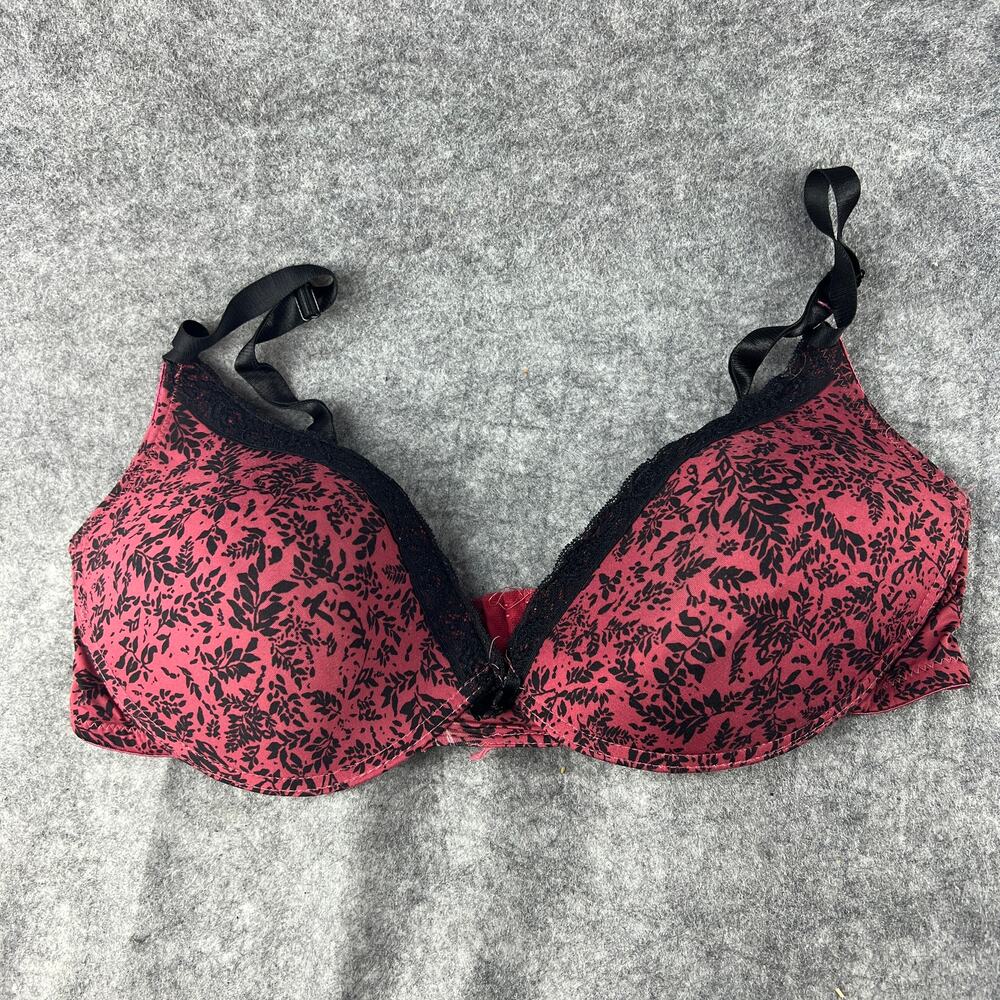 Adrienne Vittadini Dark red black floral bra with black lace trim 38D